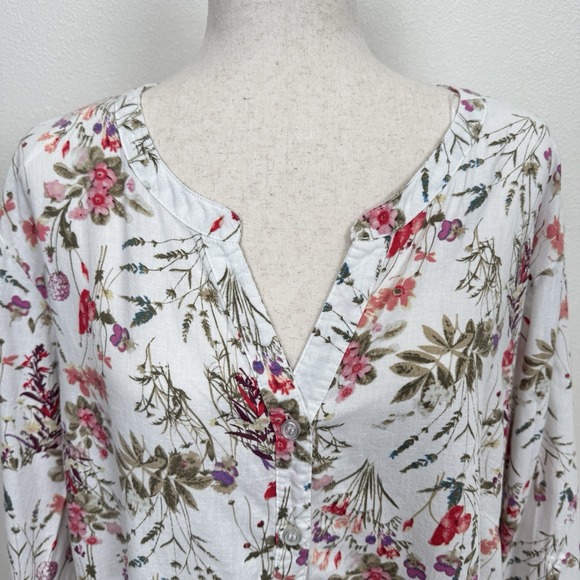 Jones New York Top Womens 3X Plus White Floral Button Up Linen Breathable Flaw - Picture 6 of 16